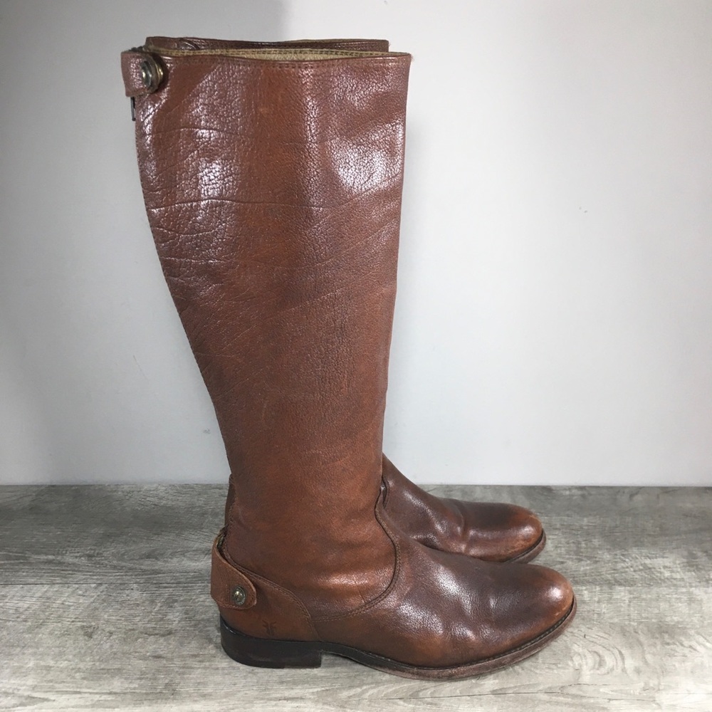 Frye #76430 Melissa Button Brown Soft Leather Women's Knee-High Riding Boots 7.5